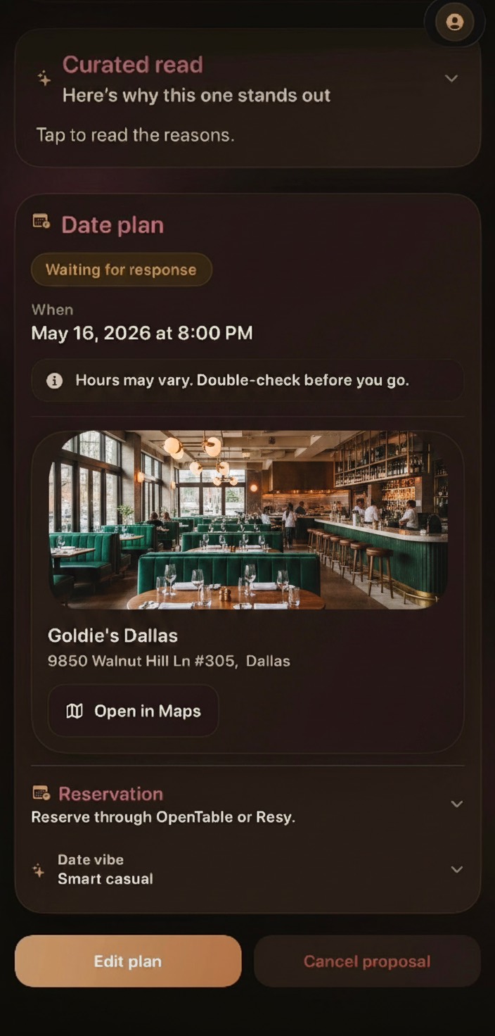 Lanya final date plan screen